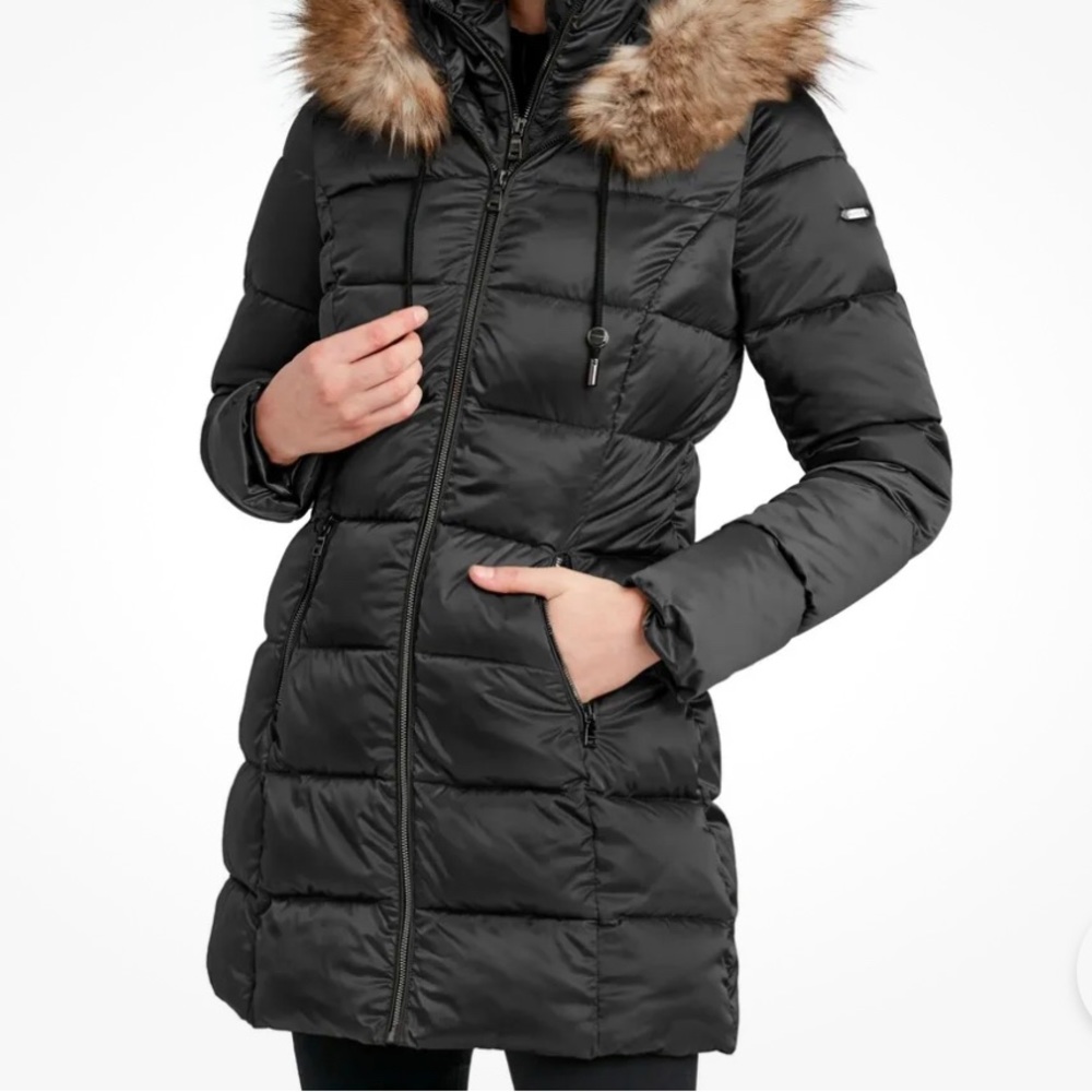 Laundry by Shelli Segal Women's Faux-Fur-Trim Puffer Coat Winter Jacket Medium